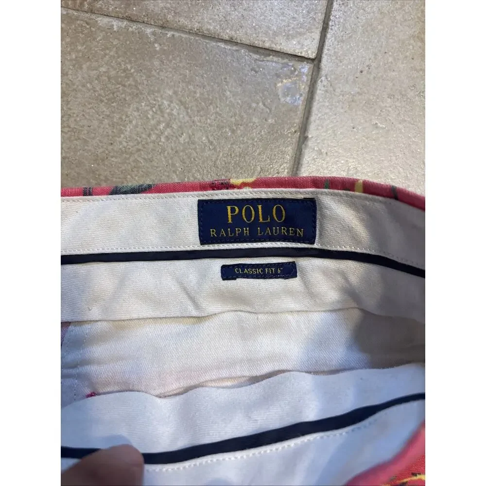 Polo Ralph Lauren Shorts Mens 38 Pink Fishing Linen Bermuda Hawaiian Swordfish
